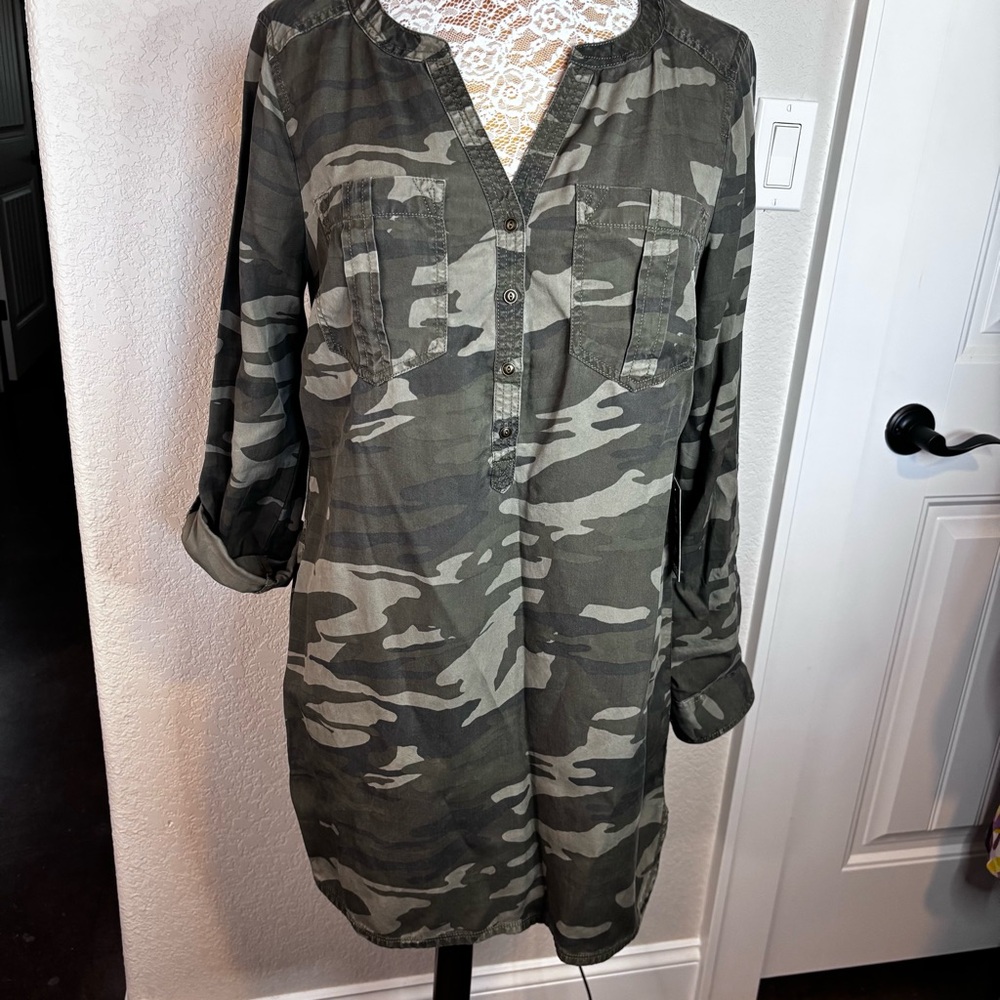 Express Olive Camouflage Shirt Dress